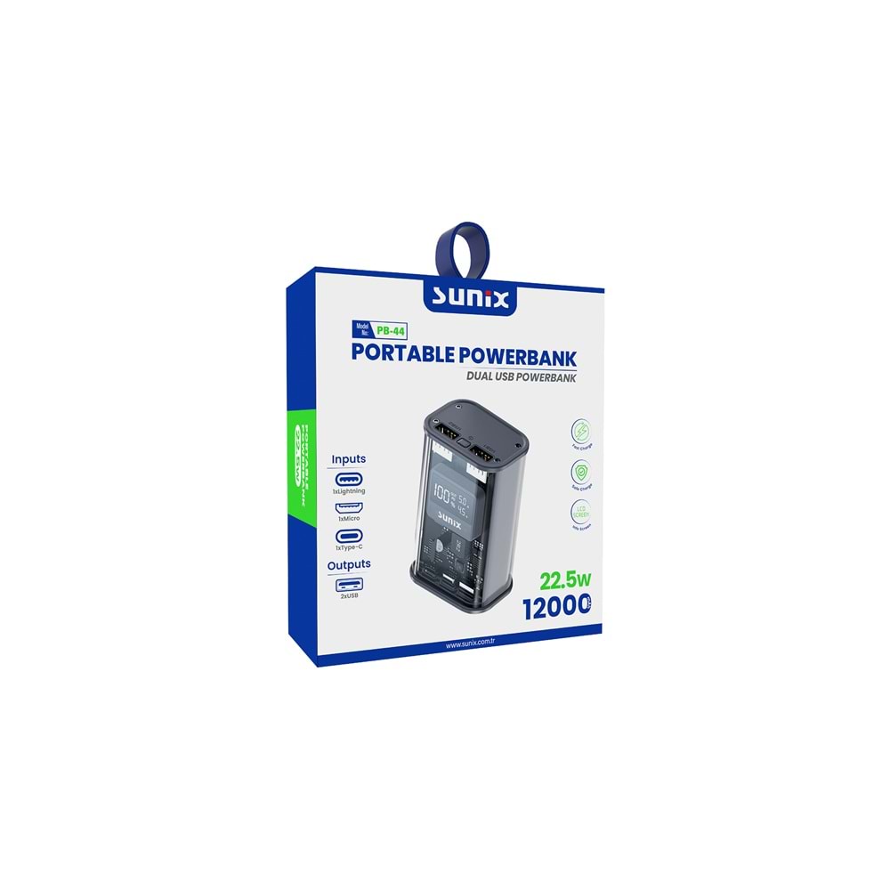 PB44 / 12.000 mAh Powerbank - Gri